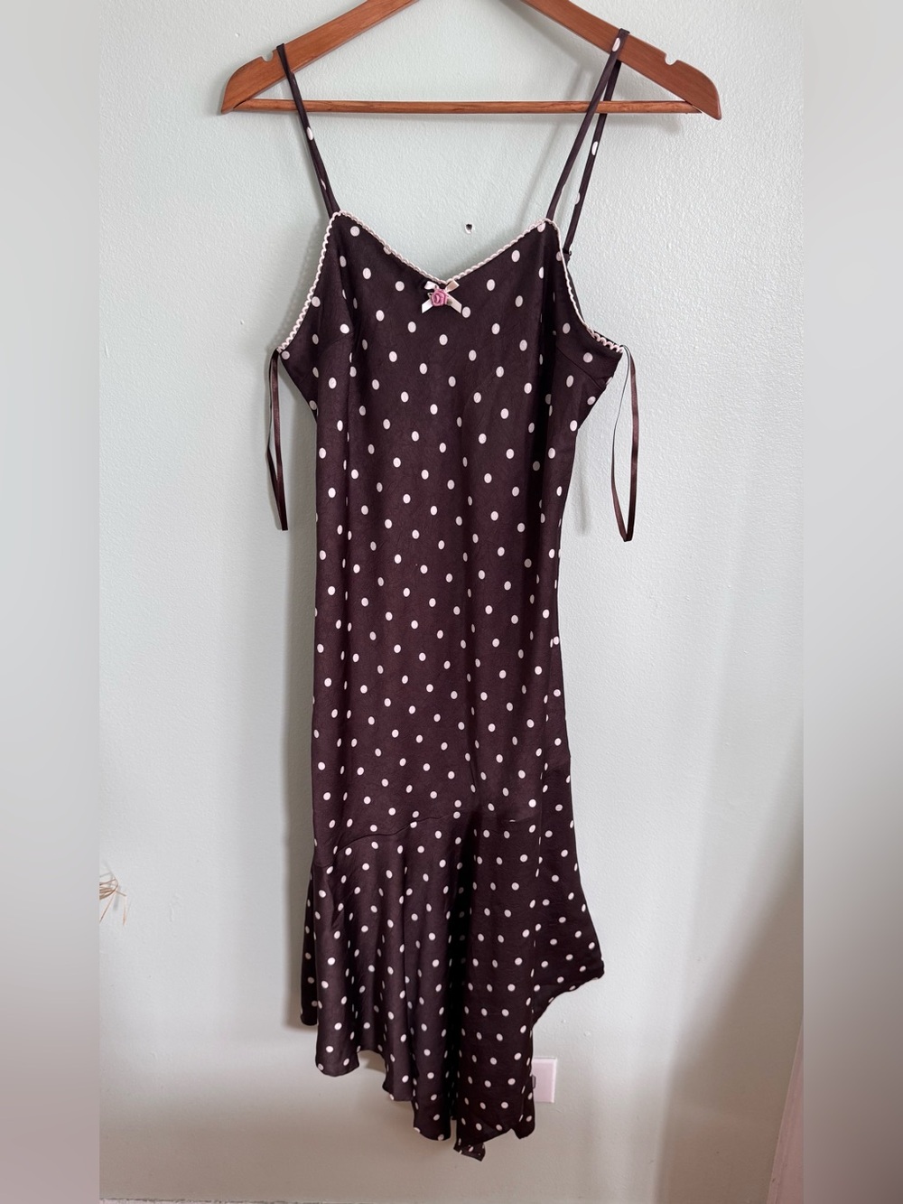 Monteau Brown Polka Dot Midi Slip Dress with Pink Accents